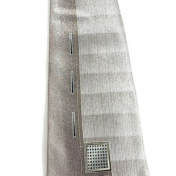 Pierre Cardin Abstract Tan Silver Print Short Wide Silk Tie - Picture 3 of 7